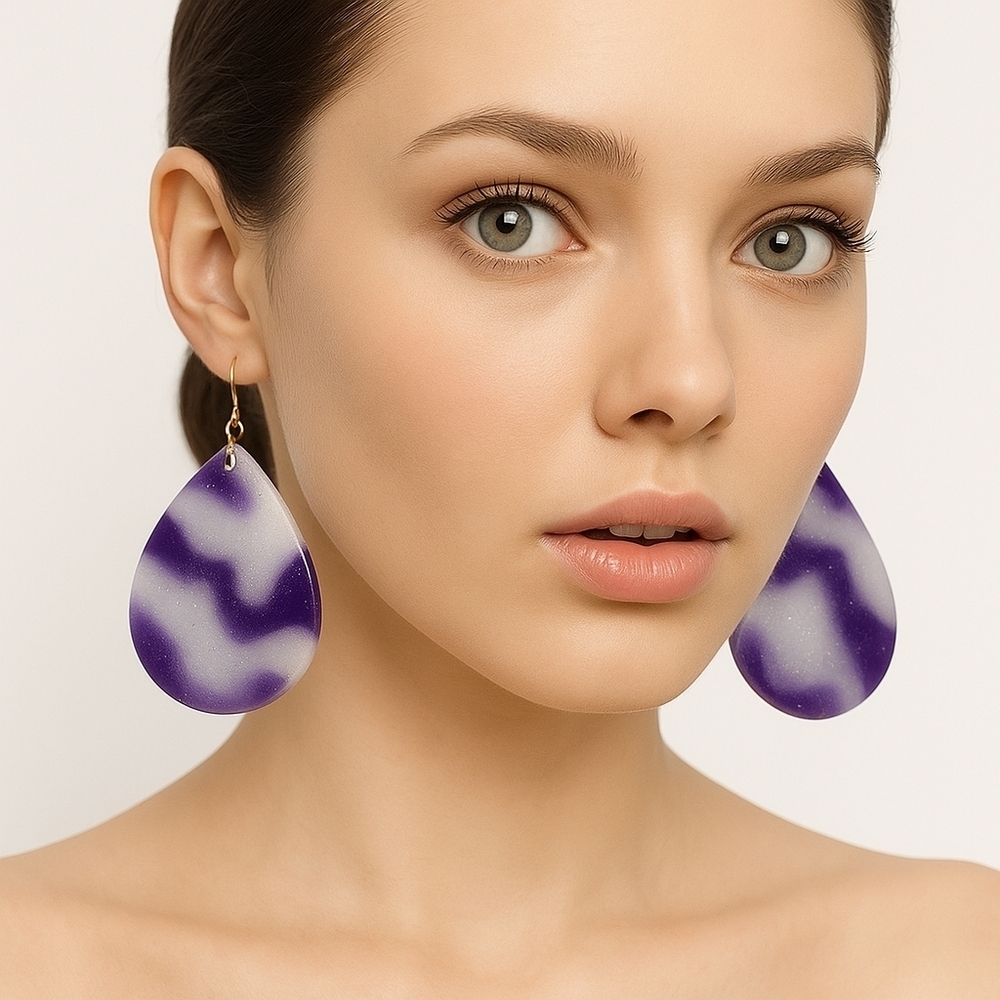 Elegant Purple and White Teardrop Earrings - Picture 1 of 6